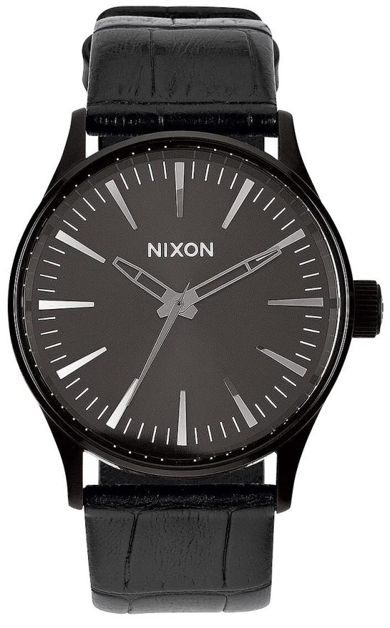  Nixon Sentry 38 Leather Black Gator A377 1886 watch