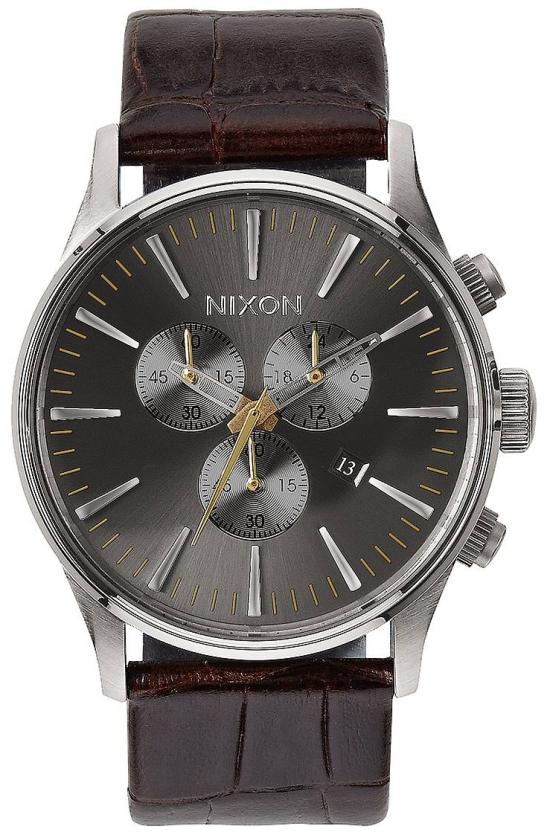  Nixon Sentry Chrono Leather Brown Gator A405 1887 watch