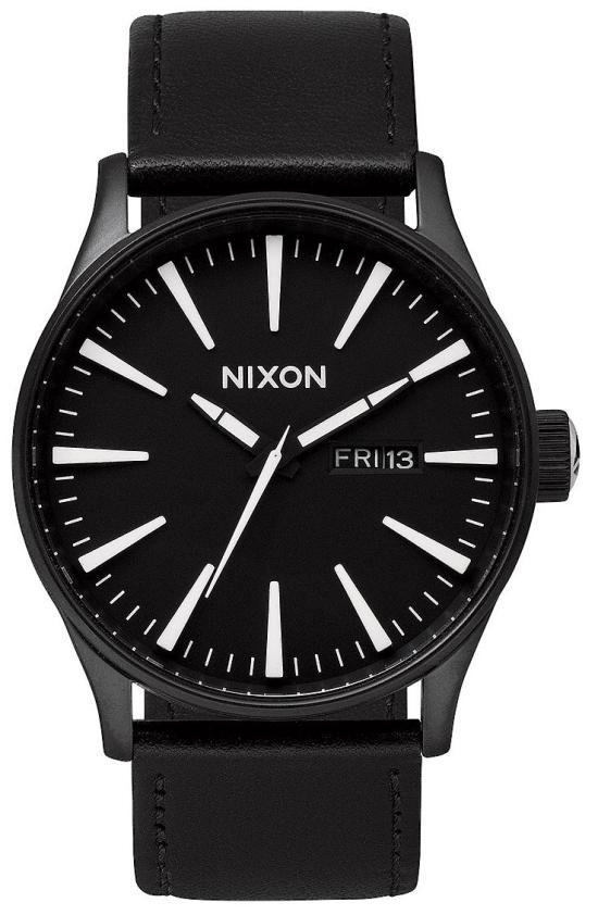  Nixon Sentry Leather Black White A105 005 watch